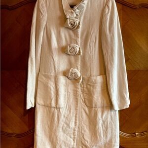3.1 Phillip Lim Linen Rosette-Accented Ivory Coat